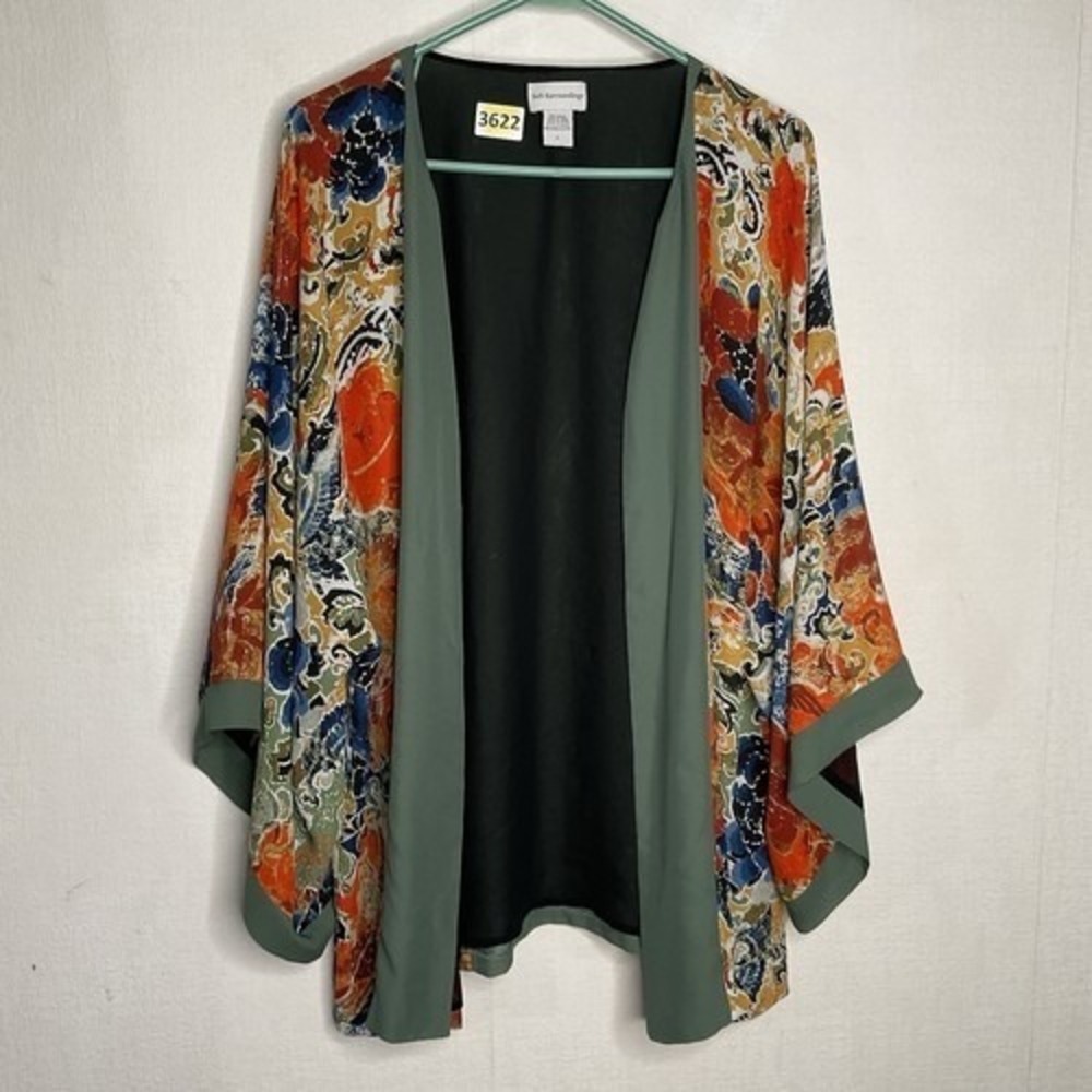 Soft Surroundings Floral Kimono Sleeve Open Front Top Cardigan Women XL China‎